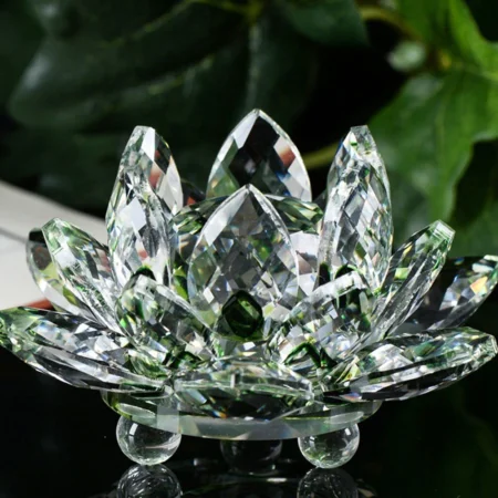 Green - Quartz Crystal Lotus Flower -  60mm